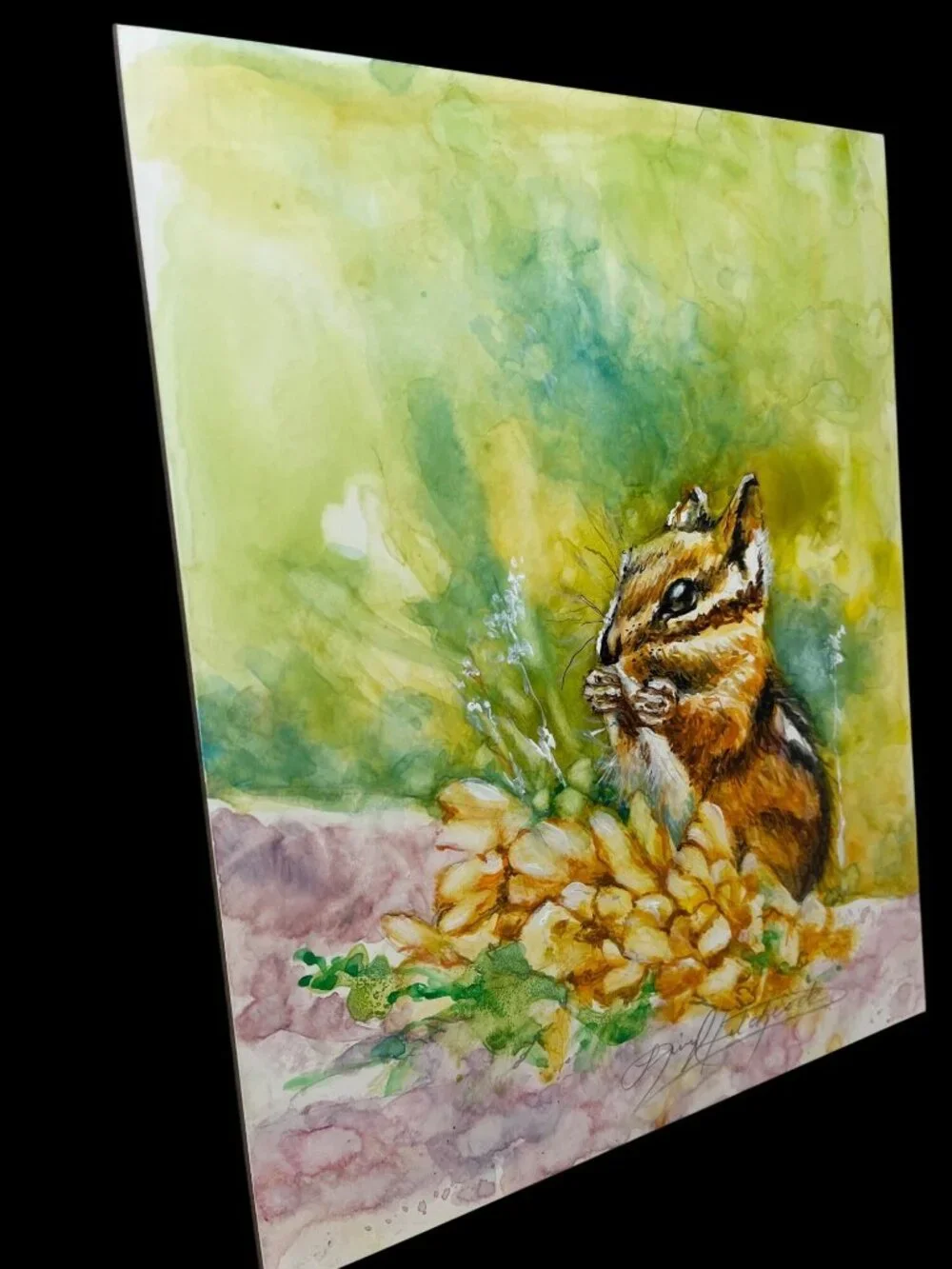 Chipmunk Watercolor Artwork On Premium Canvas Board Hand-Signed By Artist Vibran